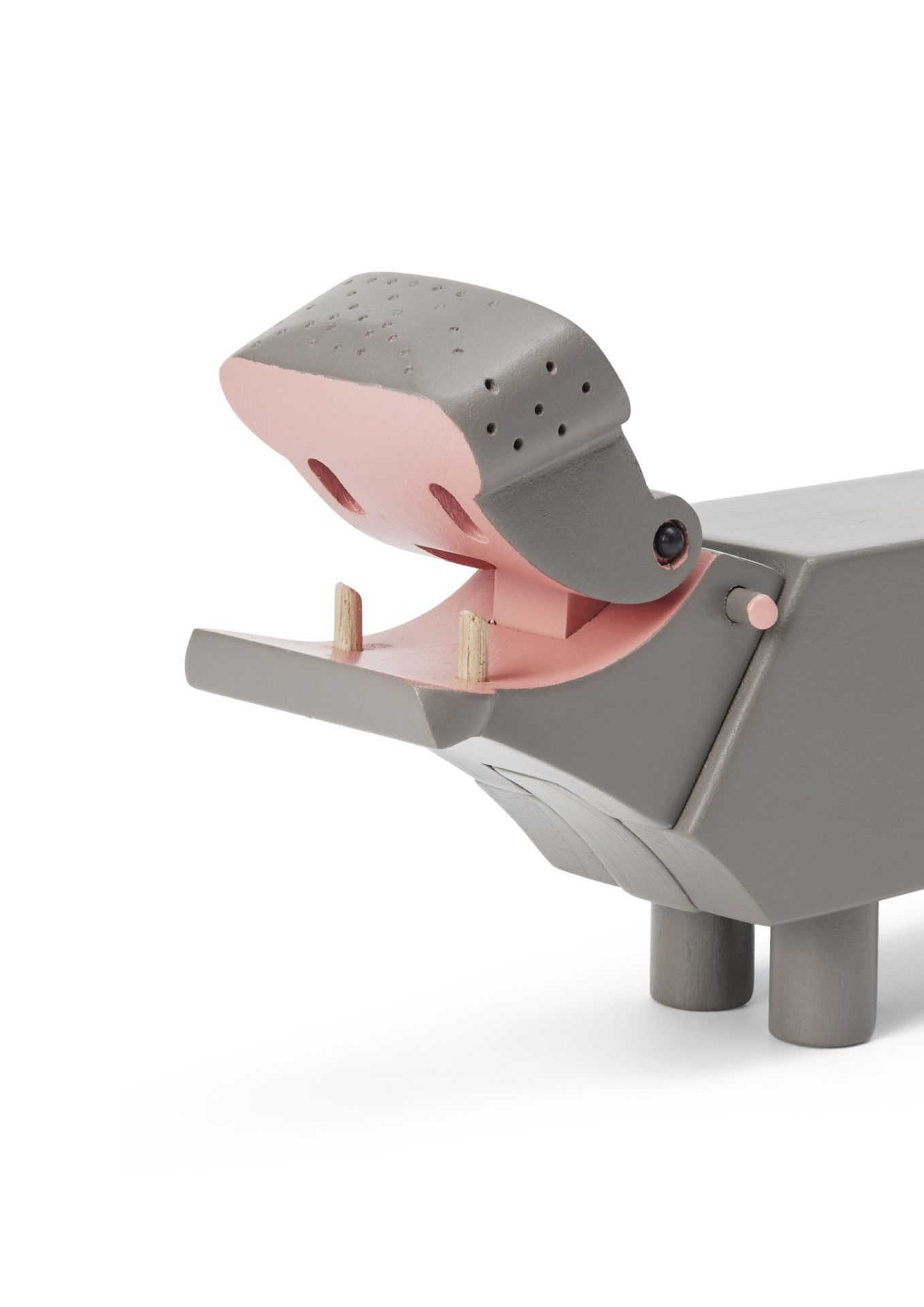 Graues Holz-Flusspferd von Kay Bojesen mit offenem Maul, skandinavisches Design Holzspielzeug, Deko-Objekt.