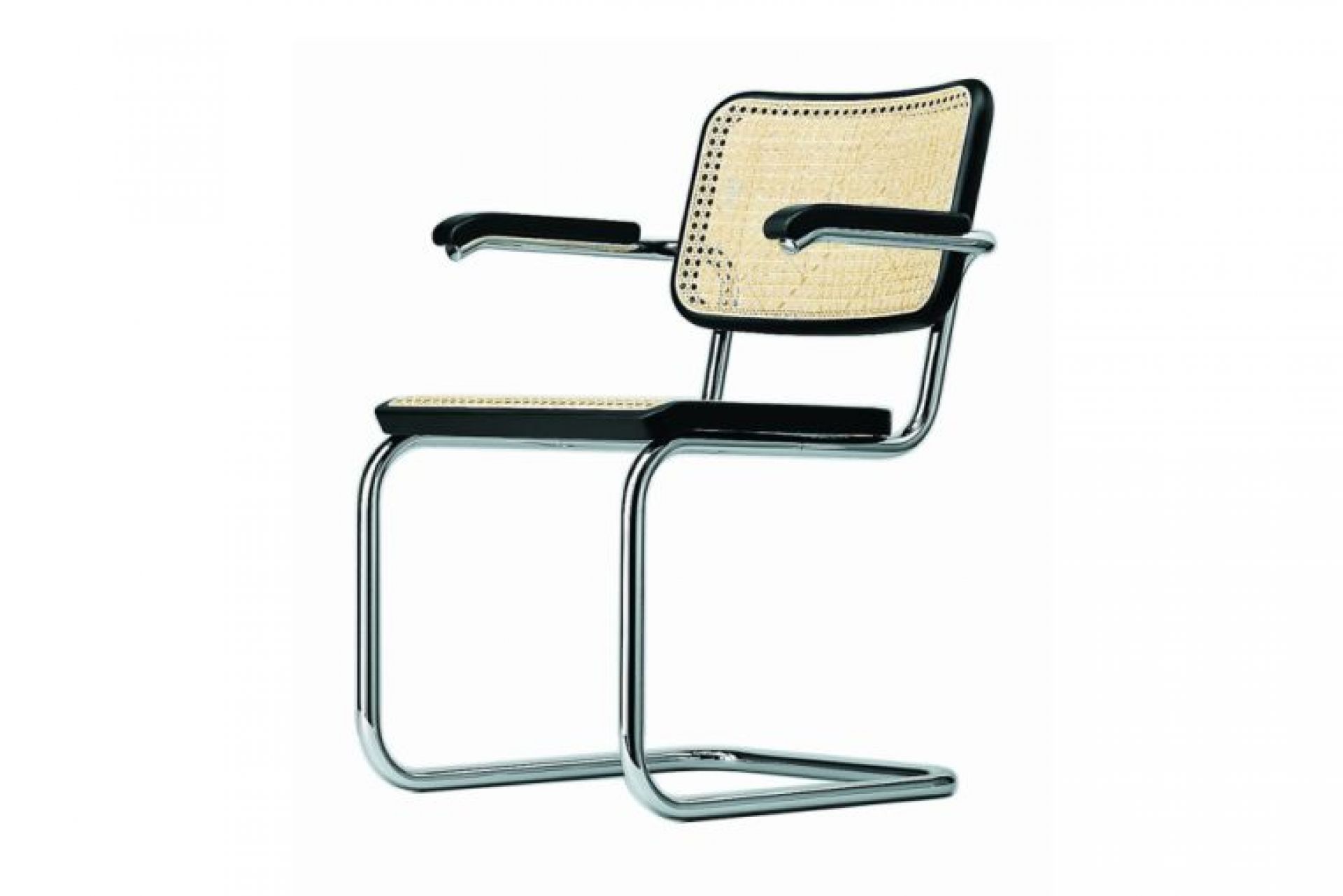 Lehne für Thonet Freischwinger S32/S64: Ersatzteil mit Wiener Geflecht und Chromgestell für Stuhlreparatur.