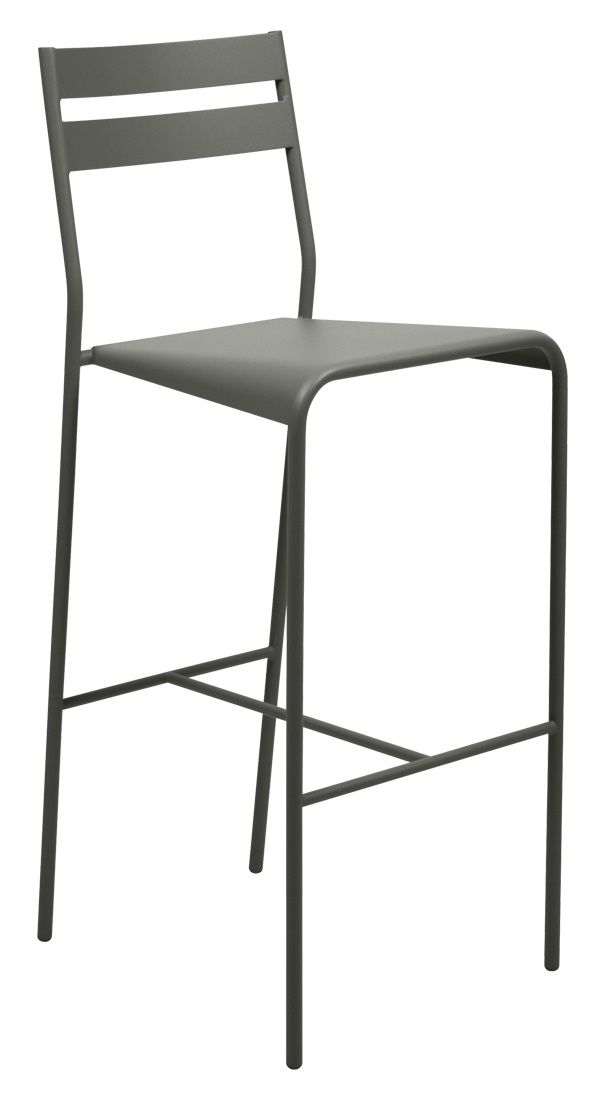 Grauer Facto Barstool von Fermob, ein moderner Outdoor Barhocker aus Metall.
