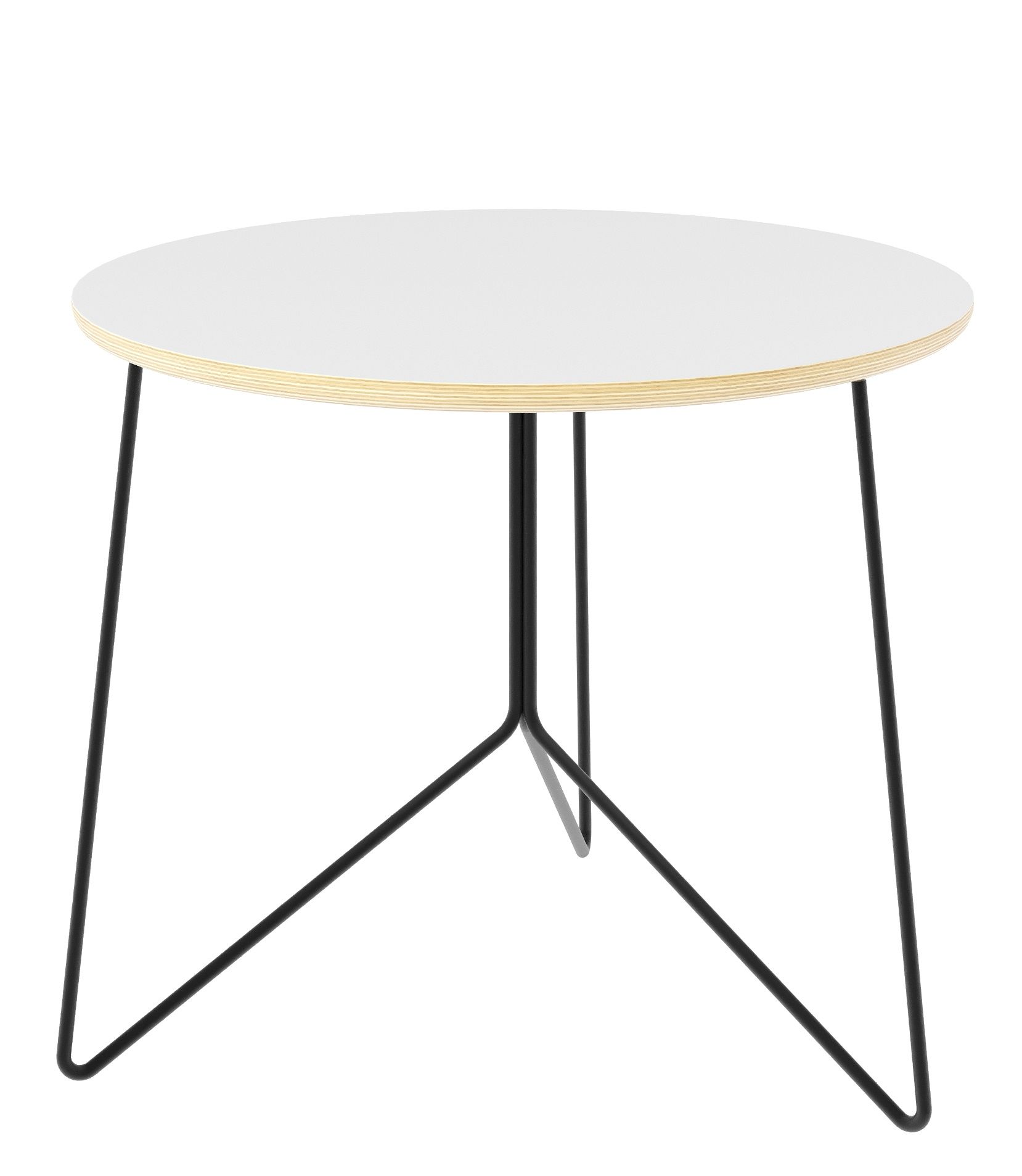 Miro Low Beistelltisch von Müller Möbelwerkstätten mit runder, weißer Tischplatte und schwarzem Metallgestell.