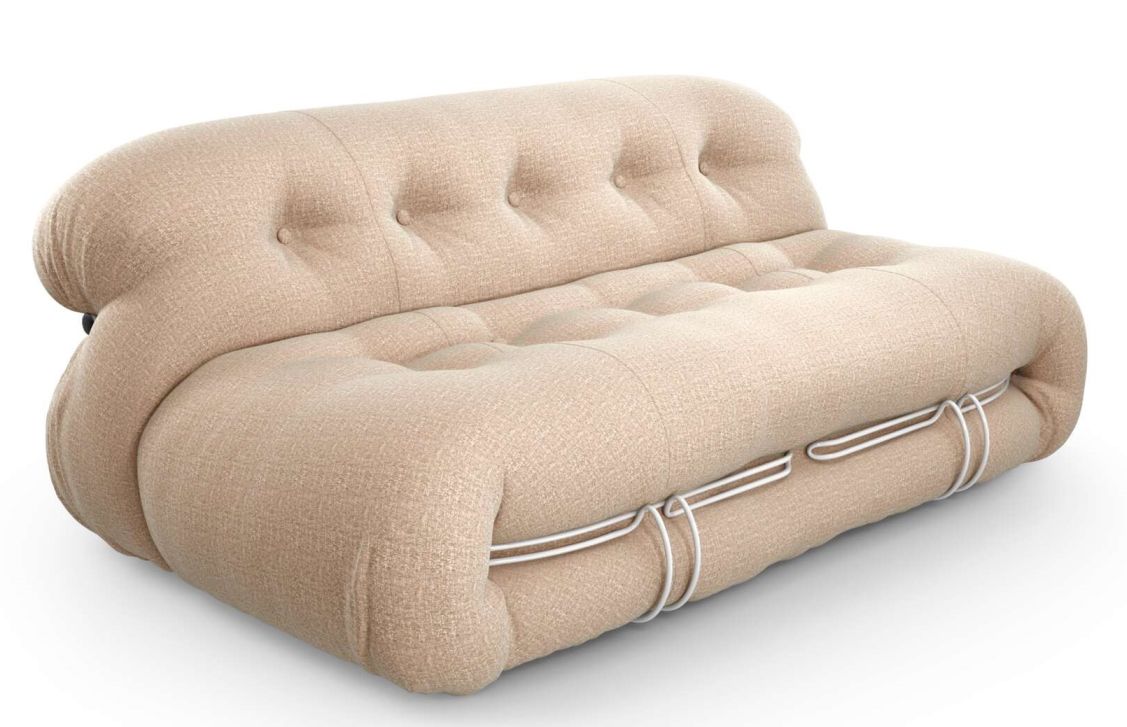 Beiges Soriana Sofa mit Knopfheftung und Stahlrahmen, modernes Design für Wohnzimmer und Lounge.