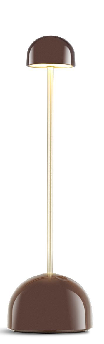 Sips Akkuleuchte von Marset, braun, mit goldenem Stab, moderne Tischleuchte für Innen.