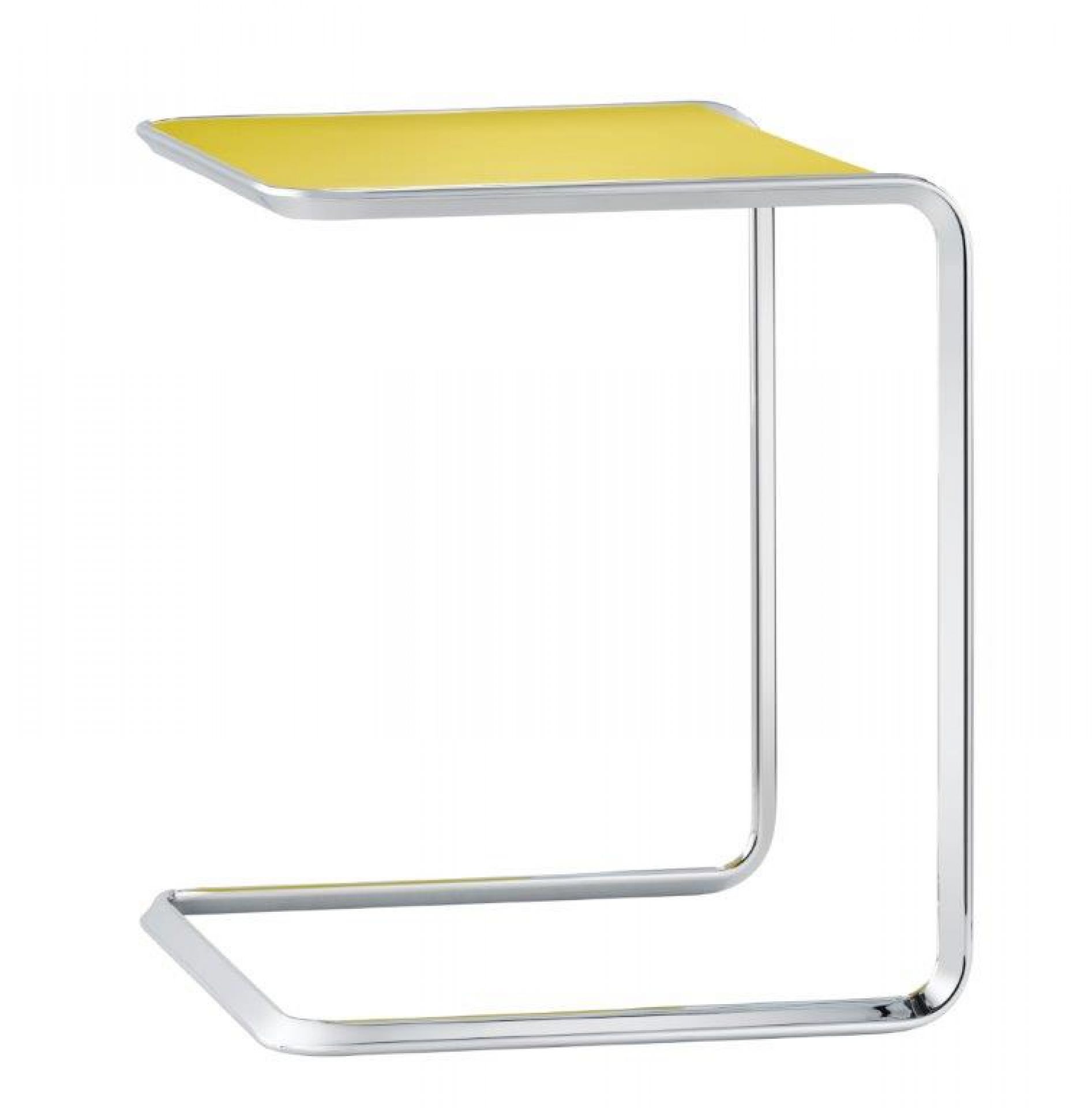 Gelber K3A Satztisch Tetca mit Chromgestell, ideal als Beistelltisch oder Nachttisch.