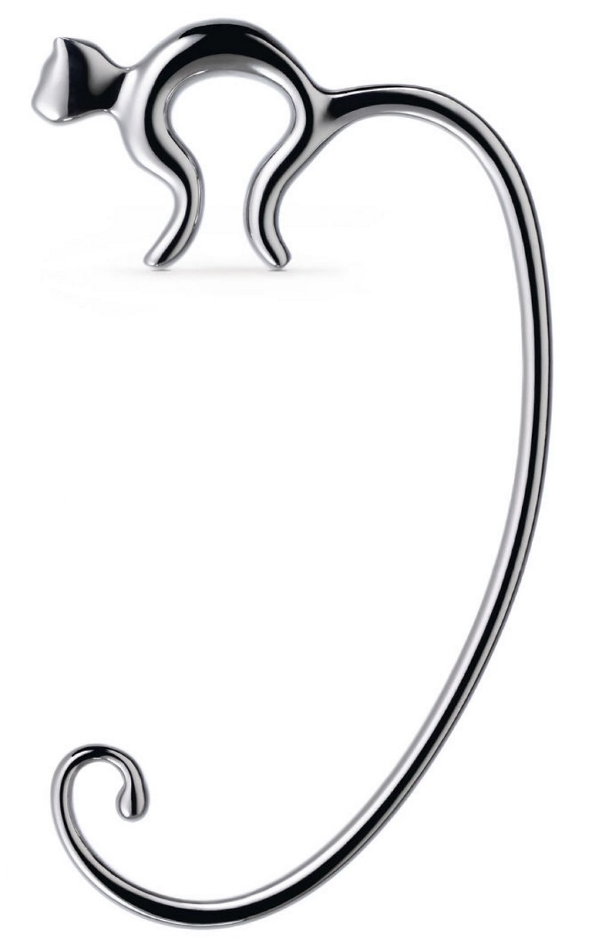 Alessi Minou Taschenhaken: Silberner Taschenhalter in Katzenform für Tischkanten, praktisches Accessoire.