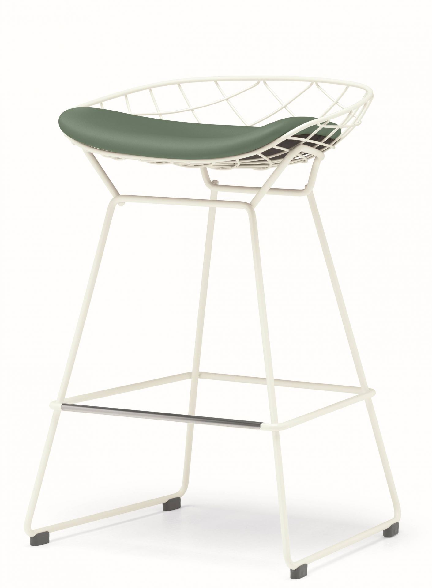 Kobi Hocker mit grünem Sitzpolster und weißem Drahtgestell, geeignet für Küche und Bar.