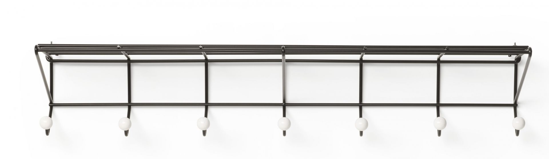 DZ 05 Garderobe: Schwarze Wandgarderobe mit Ablage und weißen Knaufhaken, modernes Design für Flur.