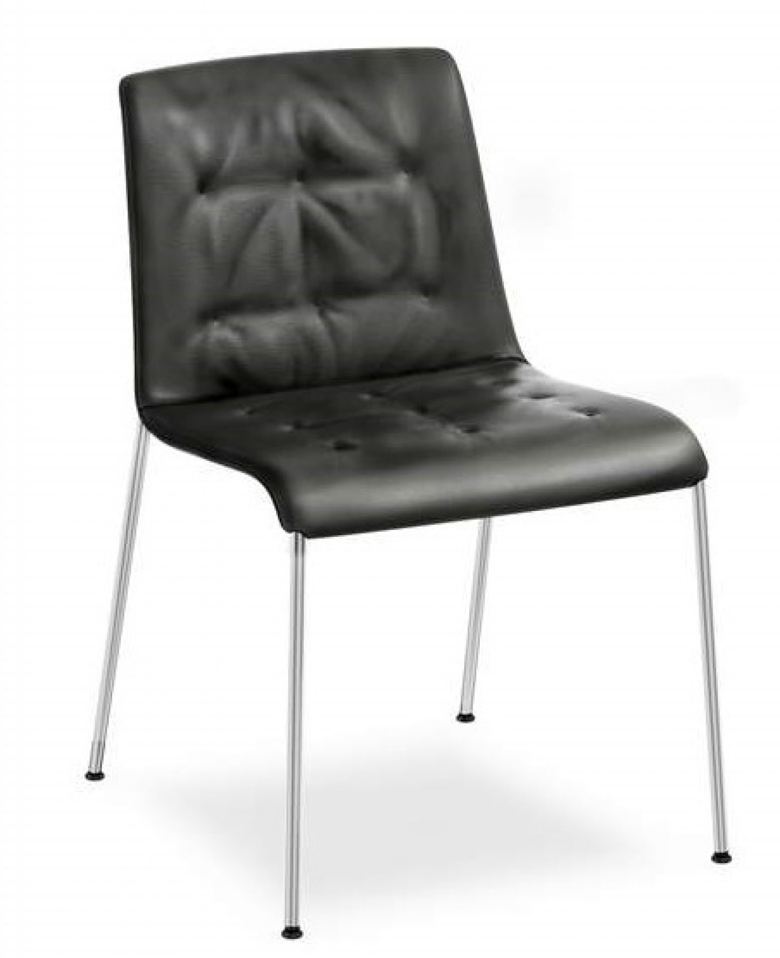 Liz Softpolster Stuhl von Walter Knoll: Schwarzer Polsterstuhl mit Knopfheftung und filigranem Stahlgestell.