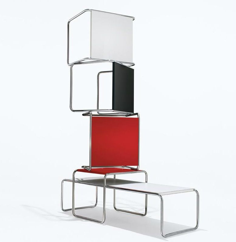 Laccio Couchtisch von Knoll International, gestapelt in Weiß, Schwarz und Rot, Chromgestell.