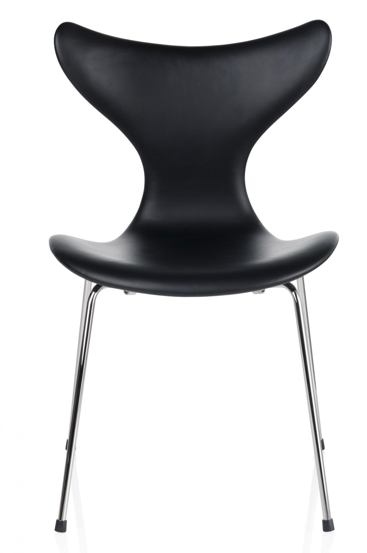 Schwarzer Lily Stuhl von Fritz Hansen mit verchromten Beinen, moderner Designstuhl für Esszimmer und Büro.