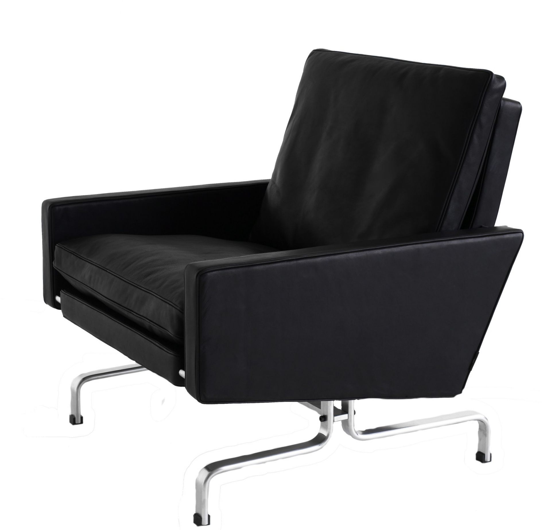 Schwarzer PK 31 Loungesessel von Fritz Hansen mit Lederbezug und Stahlgestell.