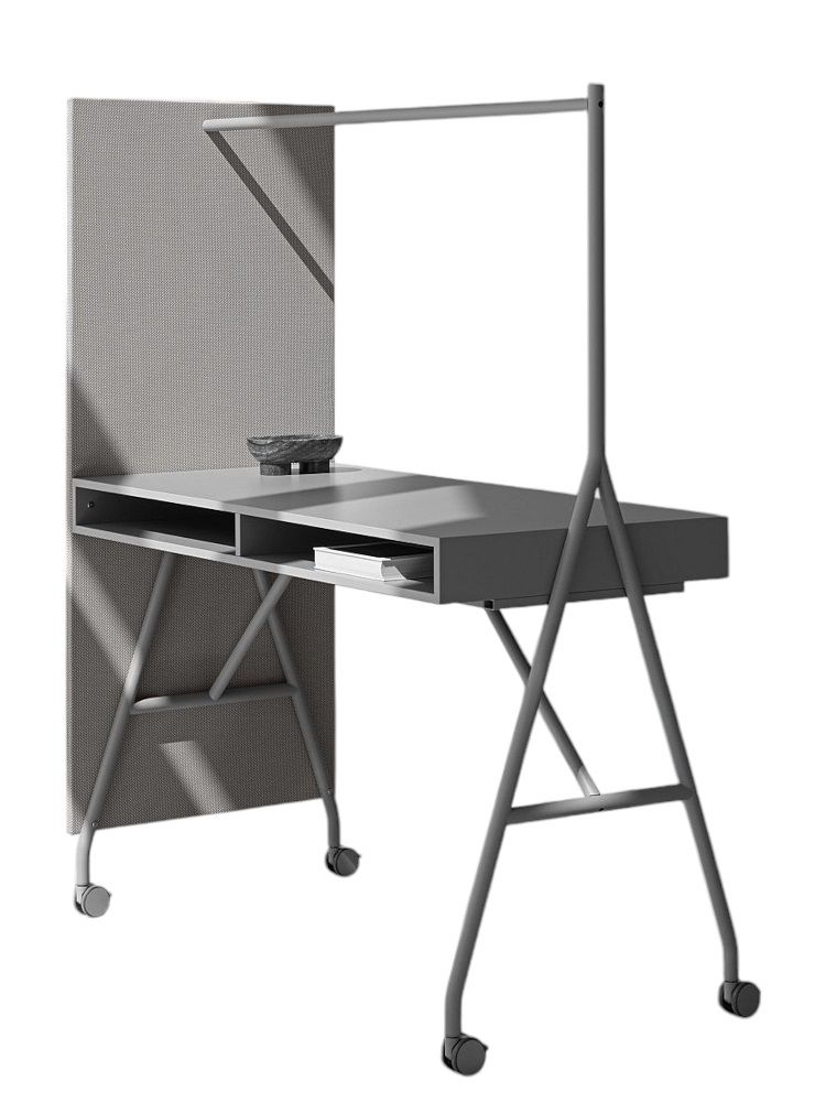 Grauer Hangout High Desk Stehtisch von Mizetto mit Rollen und Ablagefächern für Büro oder Homeoffice.