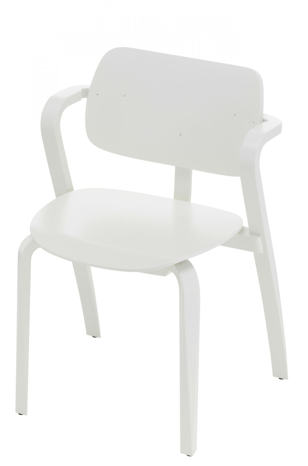 Weiß lackierter Aslak Stuhl von Artek mit Armlehnen, moderner Holzstuhl für Esszimmer und Wohnbereich.