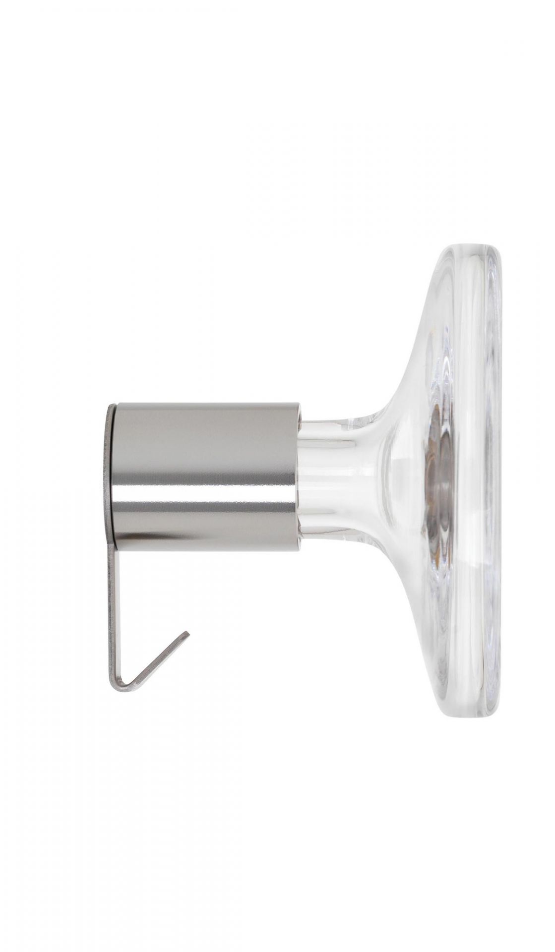 Klarer Bulb Garderobenhaken von Schönbuch, Durchmesser 9 cm, aus Glas und Metall.
