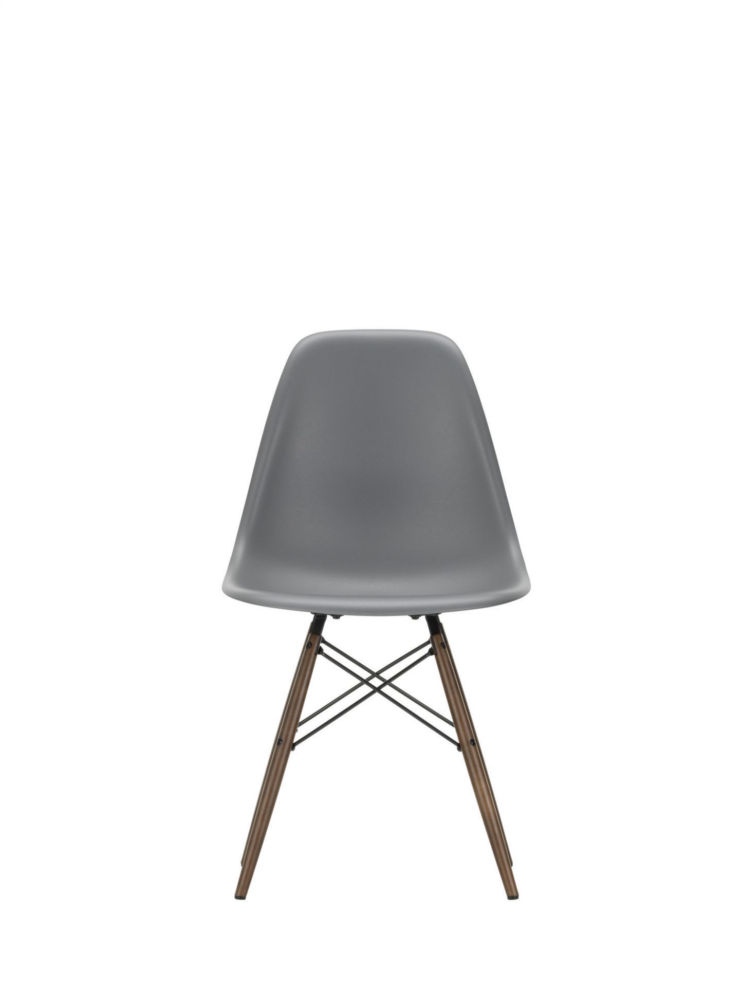 Eames Plastic Side Chair mit Ahorn-Gestell, gelblich-weiße Sitzschale, Design Stuhl von Vitra.