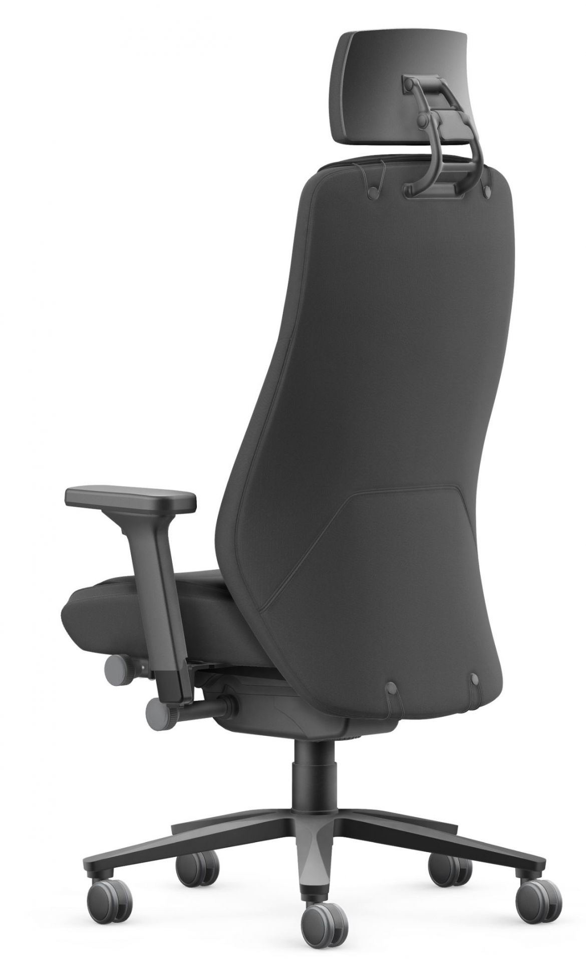 Rückansicht: Twentyfour is5 Drehstuhl von Interstuhl mit Kopfstütze, ergonomisch und modern für das Büro.