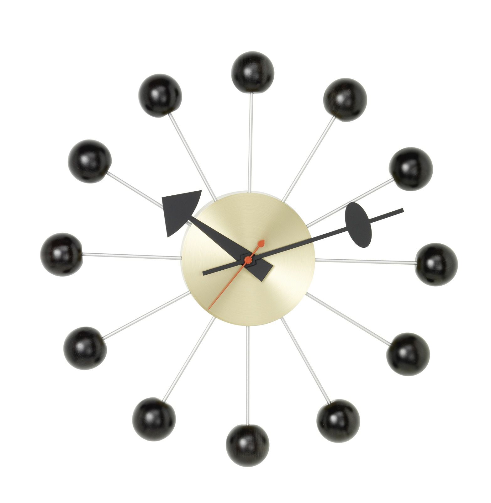 Ball Clock Wanduhr von Vitra in Schwarz: Design Wanduhr mit schwarzen Kugeln.