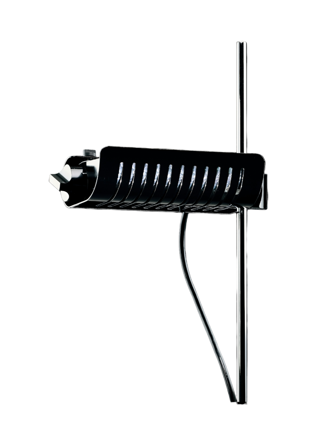 Colombo Stehleuchte von Oluce in Schwarz: Moderne LED-Lampe mit verstellbarem Leuchtenkopf.