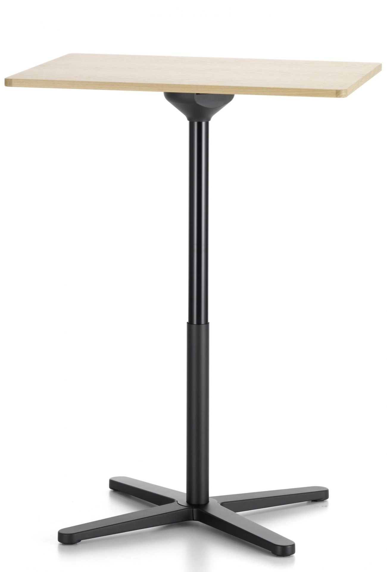 Vitra Super Fold Table: Rechteckiger, faltbarer Stehtisch mit hellem Holz und schwarzem Fuß.