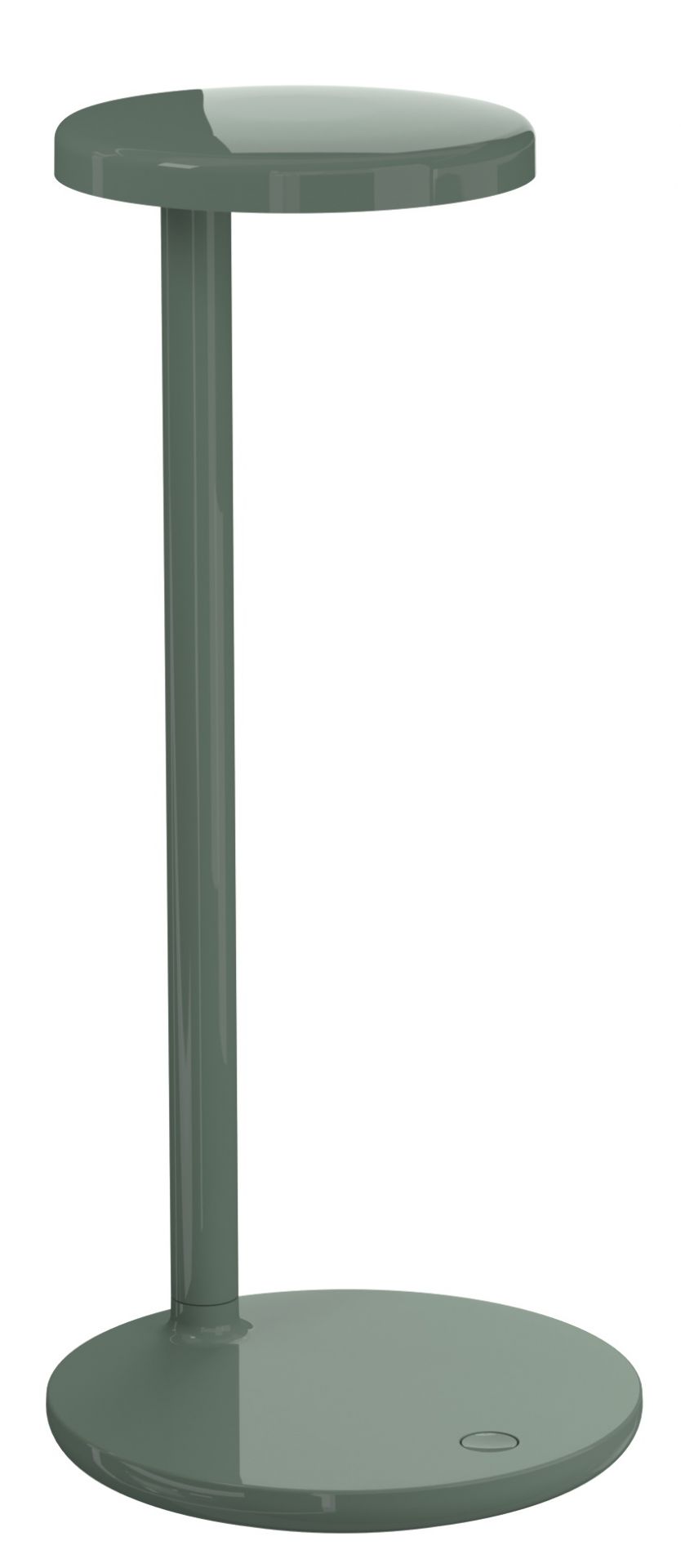 Oblique Qi Tischleuchte von Flos in Salbei: Moderne LED-Tischlampe mit runden Formen.