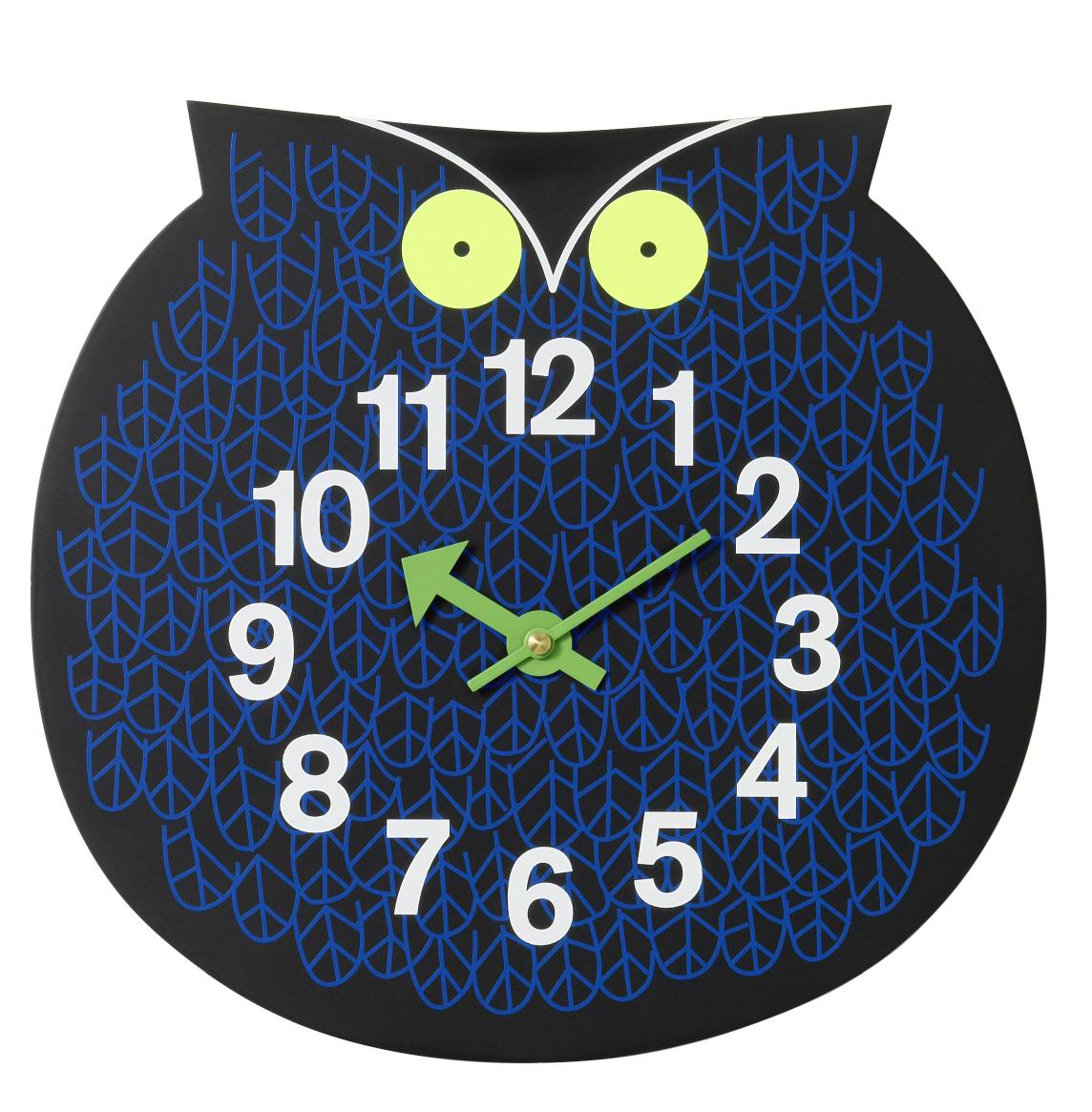 Vitra Wanduhr "Omar the Owl" aus der Zoo Timers Kollektion, Eule in Schwarz und Blau.