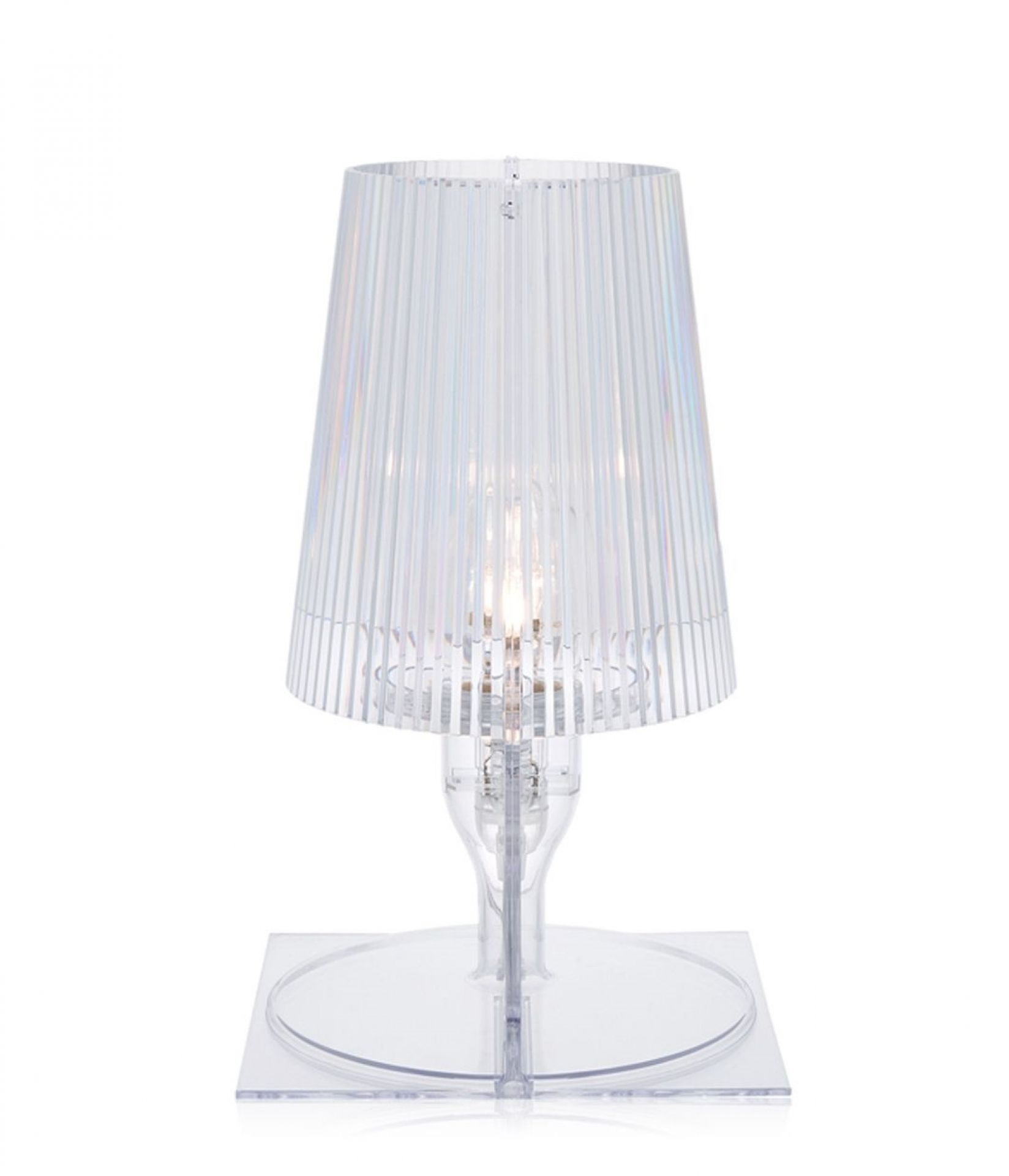 Elegante Tischleuchte mit transparentem Design, ideal für moderne Wohnräume und stilvolle Beleuchtung.