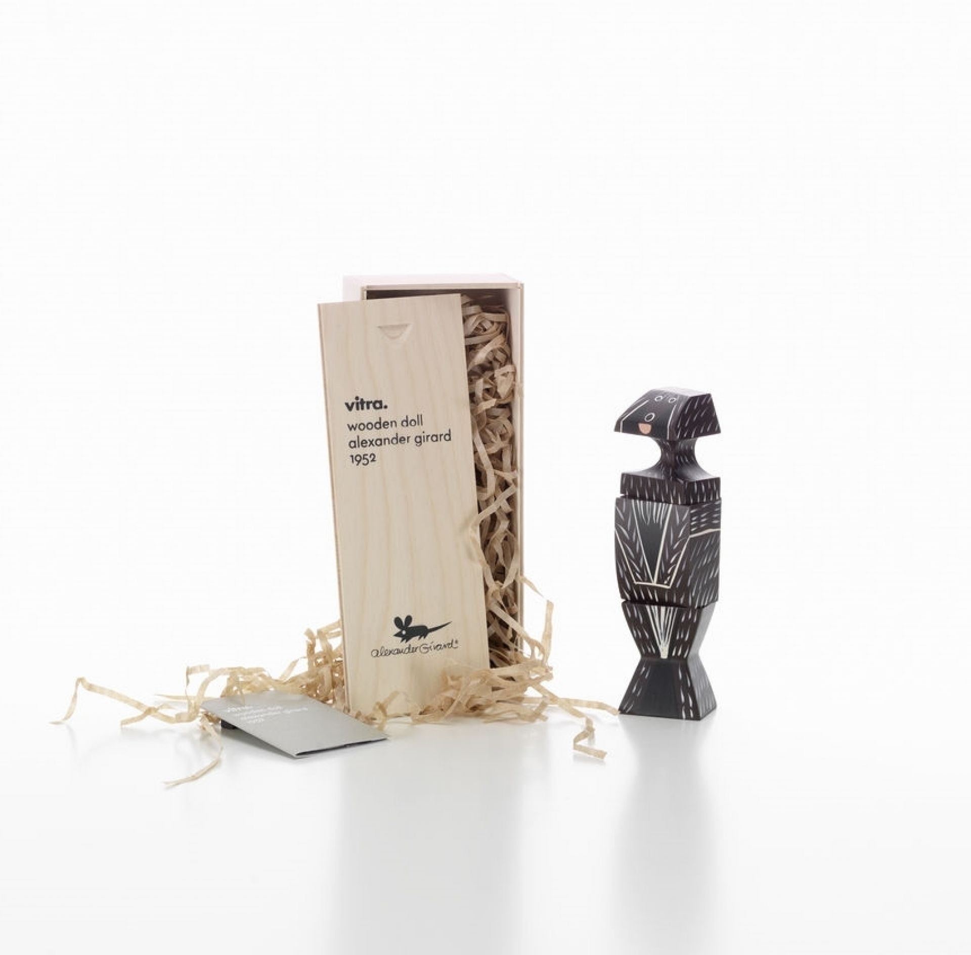 Vitra Wooden Doll Hund Holzfigur mit Geschenkverpackung, dekoratives Designobjekt für Sammler und Liebhaber.