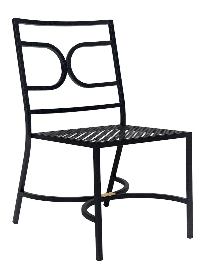 Schwarzer Collier Stuhl von Emu für den Außenbereich, Metallstuhl mit Gittermuster Sitzfläche.