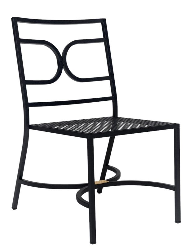 Schwarzer Collier Stuhl von Emu für den Außenbereich, Metallstuhl mit Gittermuster Sitzfläche.