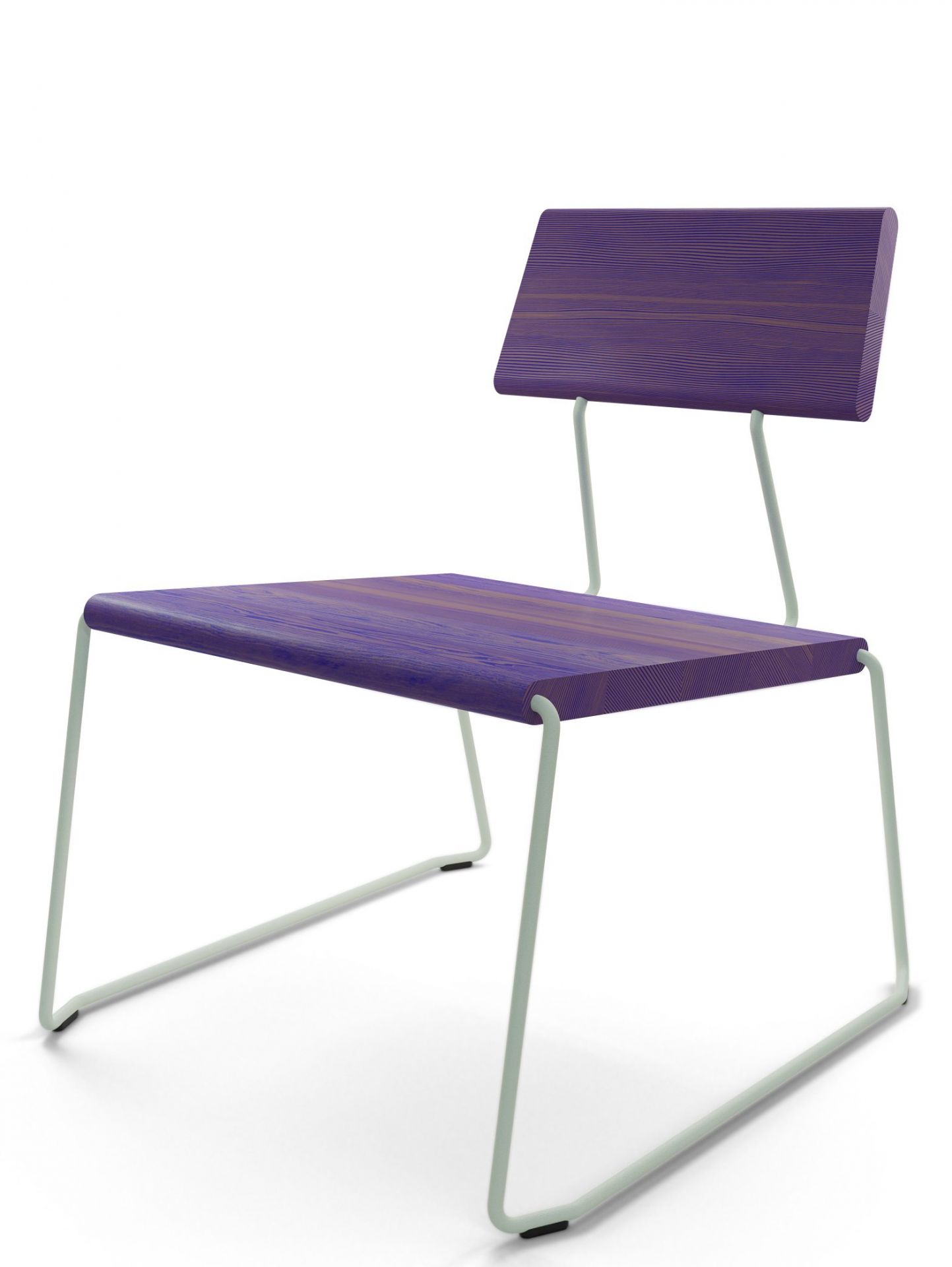 Ultraviolettfarbener D:007 Loungechair mit hellem Gestell. Moderner Design Stuhl für Wohnzimmer und Büro.