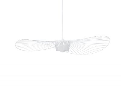 Weiße Vertigo Pendelleuchte von Petite Friture, großes Modell, filigranes Design mit schirmartiger Form und luftiger Optik.