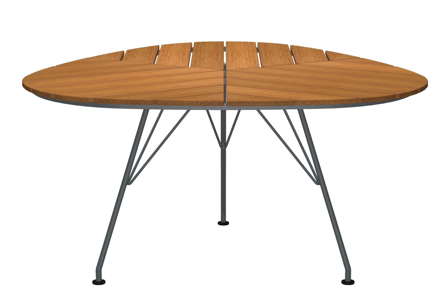 Houe Leaf Esstisch für den Garten: Runder Outdoor-Tisch mit Teakholz-Tischplatte und Metallgestell.