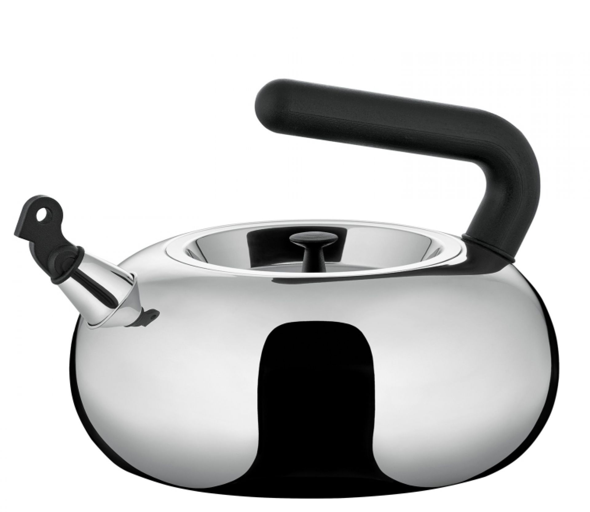 Irony Bulbul Wasserkessel von Alessi: Edelstahlkessel mit schwarzem Griff und Ausguss. Limited Edition.