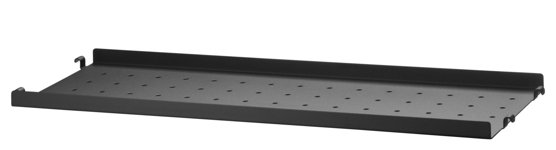 Schwarzer String Furniture Regalboden aus Metall mit niedriger Kante, 58 cm breit.