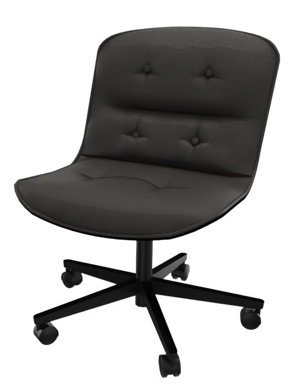 Schwarzer Pollock Executive Drehstuhl ohne Armlehnen von Knoll International mit Lederbezug und Rollen.