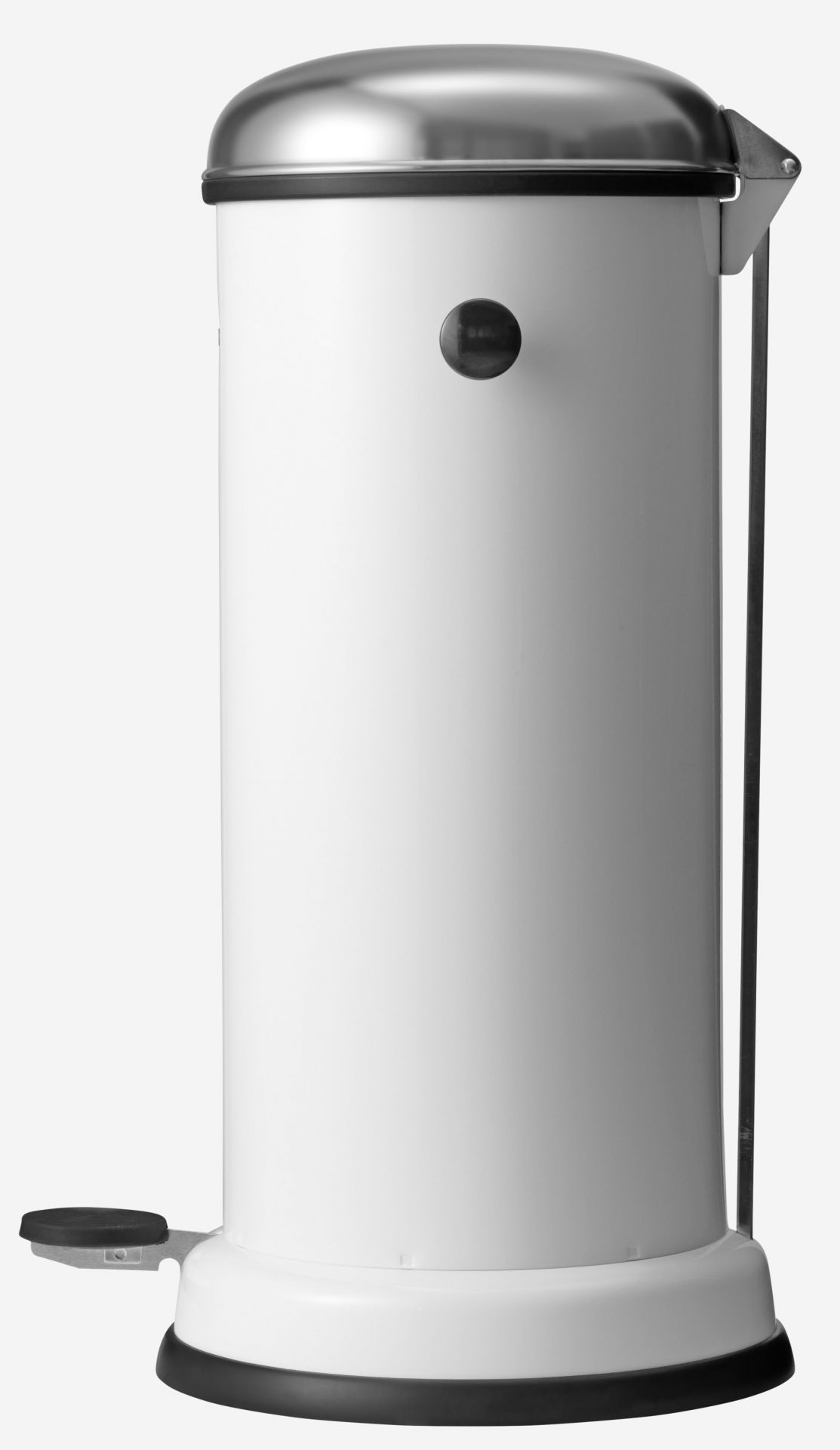 Weißer Vipp Treteimer mit Edelstahldeckel, 18 Liter Fassungsvermögen, für Küche oder Bad, modernes Abfallbehälter Design.