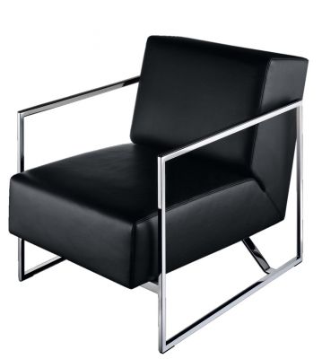 Schwarzer 610 Sen Sessel von Walter Knoll mit verchromtem Gestell, moderner Ledersessel.