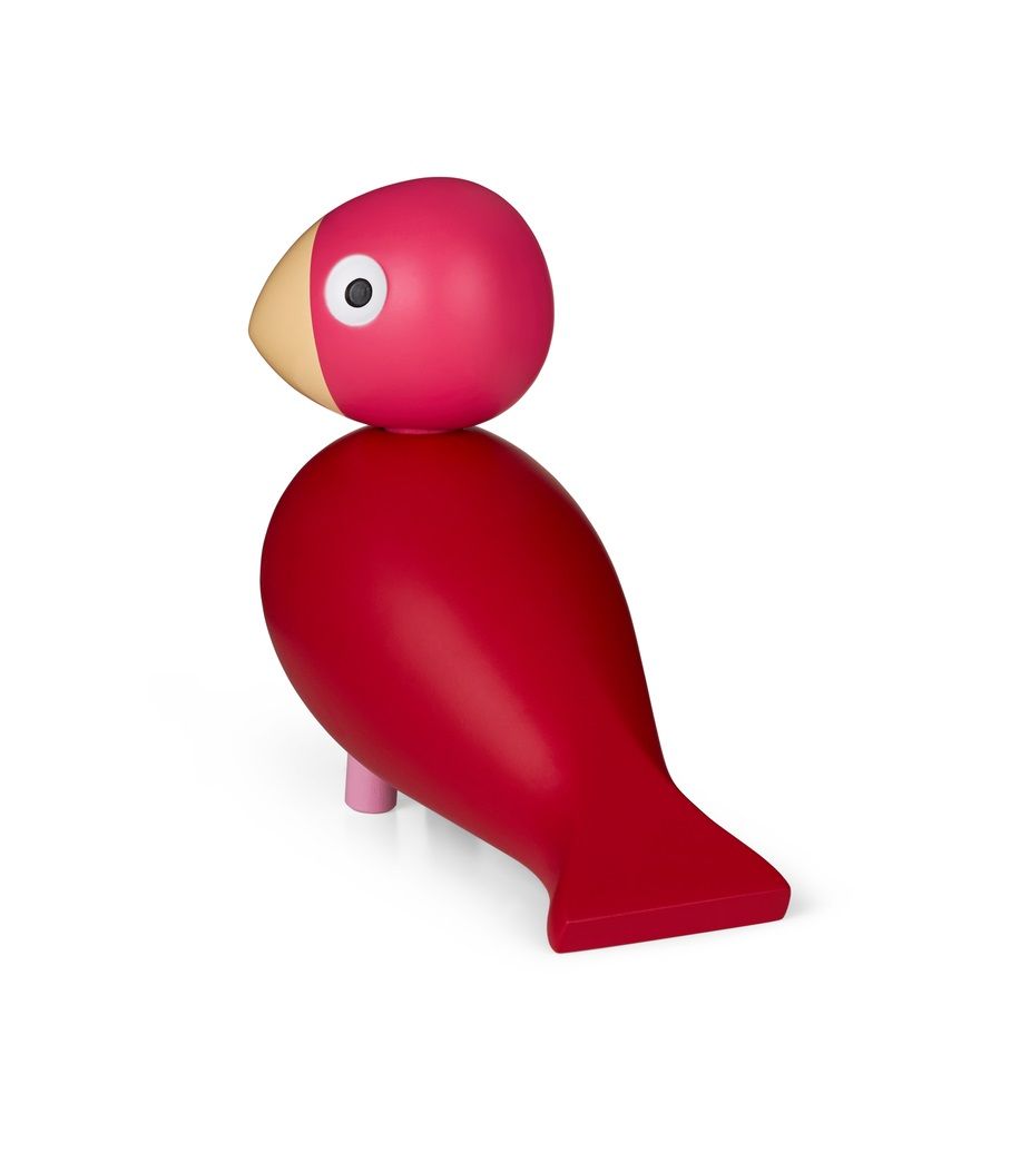 Flora Year Bird 2024: Roter Kay Bojesen Singvogel aus Holz, moderne Dekofigur.