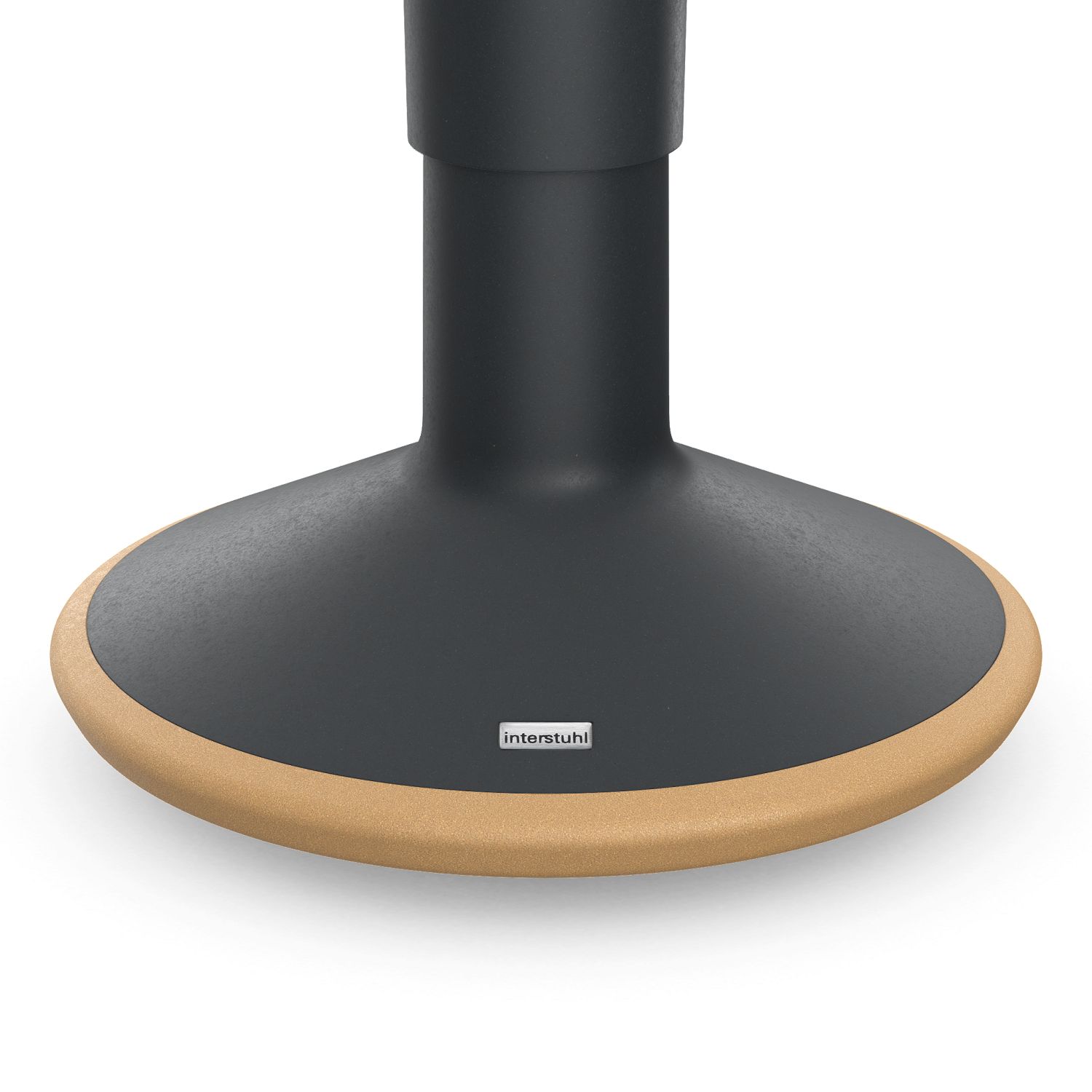 Nahaufnahme des Interstuhl ECO UP Sitzhockers, grauer Fuß mit beigem Rand.