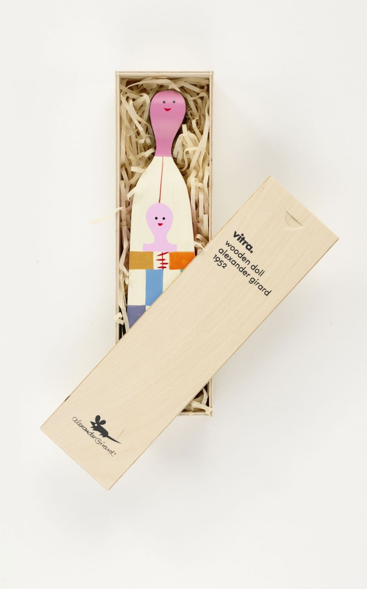 Vitra Wooden Doll No. 4 Holzfigur in Geschenkbox, dekorative Sammlerpuppe von Alexander Girard.