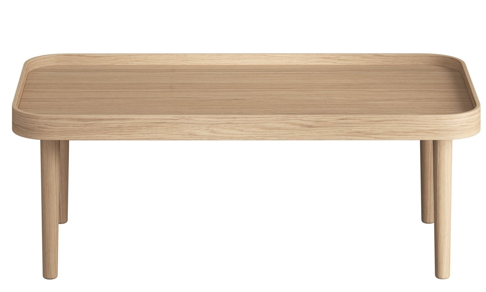 Serena Couchtisch von novoform aus hellem Eichenholz mit abgerundeten Ecken und Beinen.