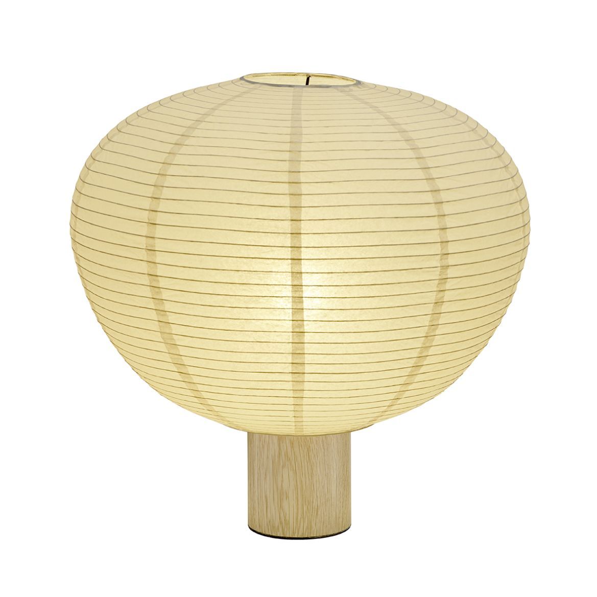 Kami Reispapier Tischleuchte von Blomus mit rundem Lampenschirm und Holzfuß. Dekorative Innenleuchte.