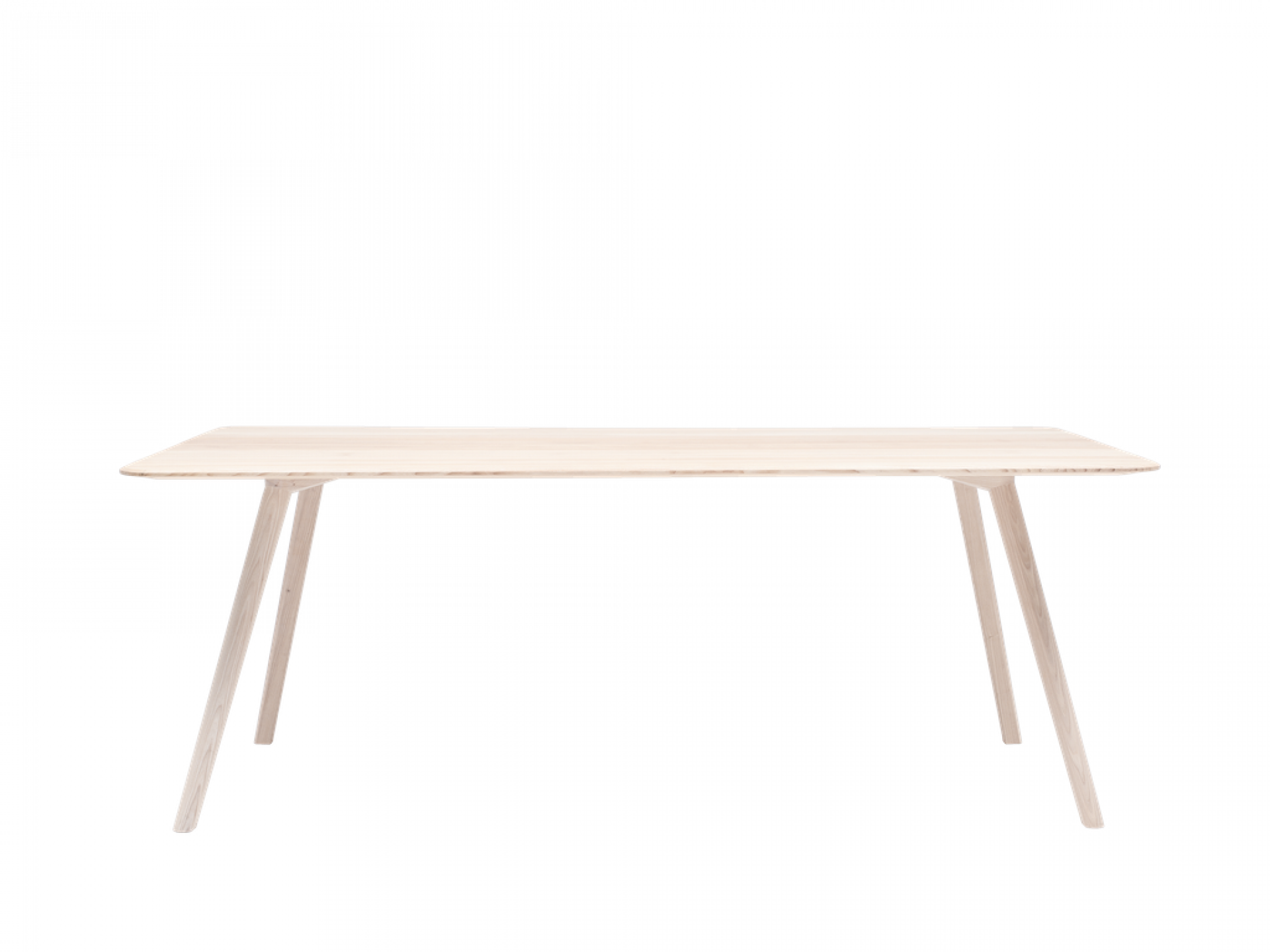 MEYER Tisch: Heller Holztisch mit schrägen Beinen, ideal für Esszimmer oder Büro.