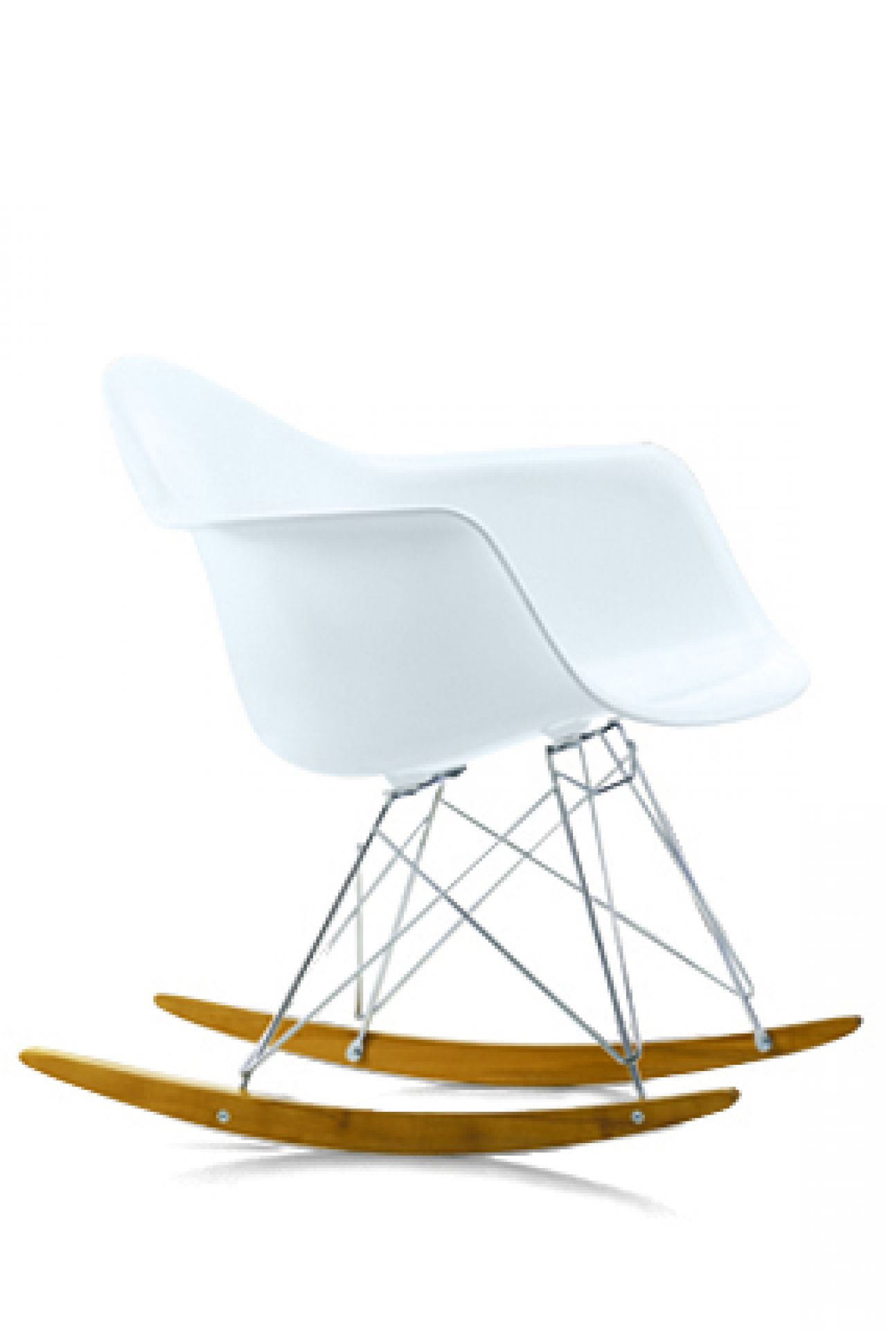 Weißer RAR Schaukelstuhl von Vitra, Designklassiker aus dem Jahr 1950, Miniatur-Ausführung.