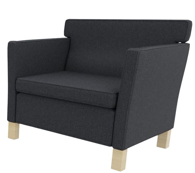 Schwarzer Krefeld Sessel von Knoll International mit Stoffbezug und hellen Holzfüßen. Designklassiker.