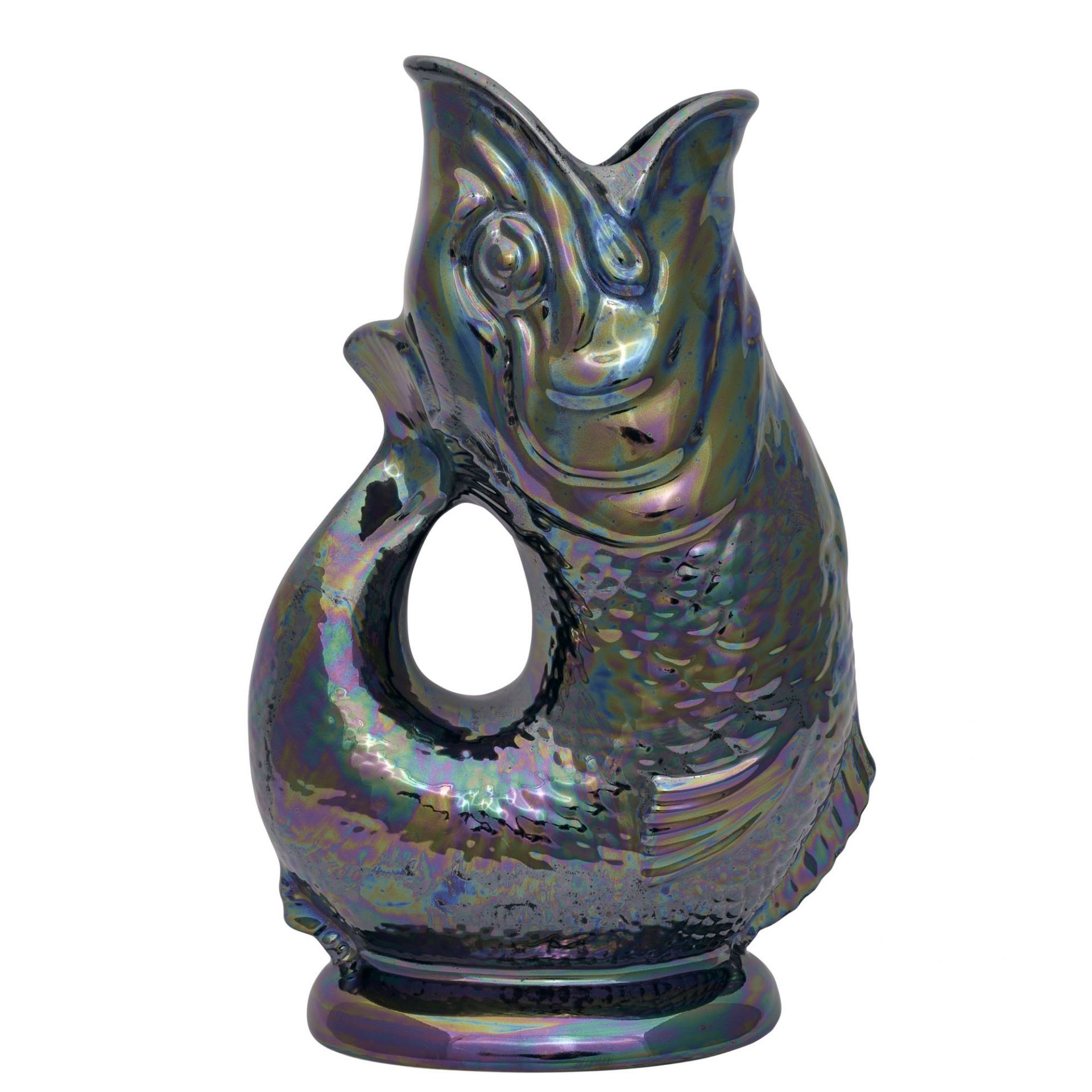 Gluckigluck Karaffe in Fischform mit schimmernder Oberfläche, Dekorative Wasserkaraffe für den Esstisch.