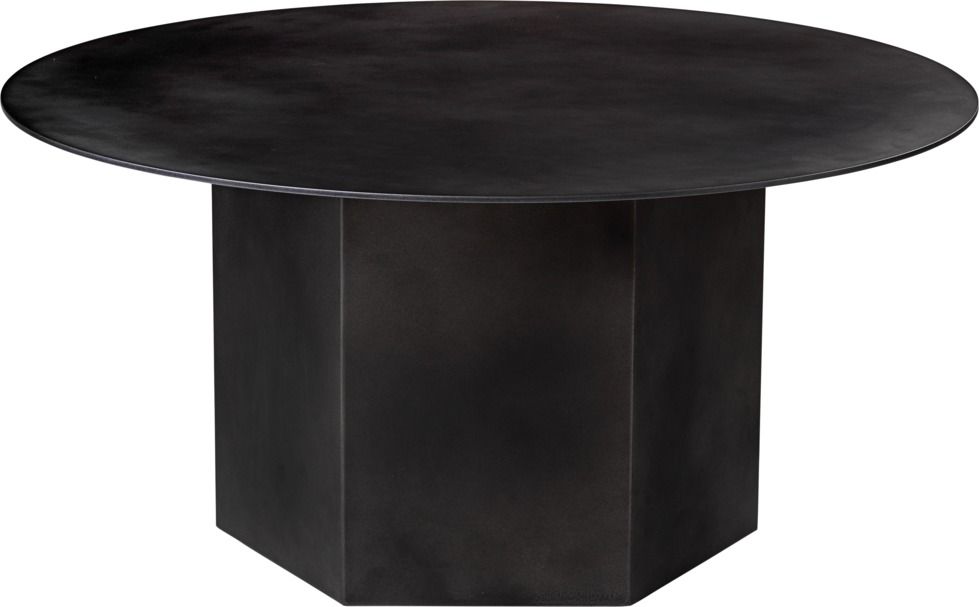 Epic Coffee Table Couchtisch von Gubi, Midnight Black Stahl, runde Tischplatte und sechseckiger Sockel.