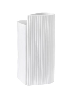 Weiße, moderne Vase mit plissiertem Design für Hochzeiten und stilvolle Dekorationen.