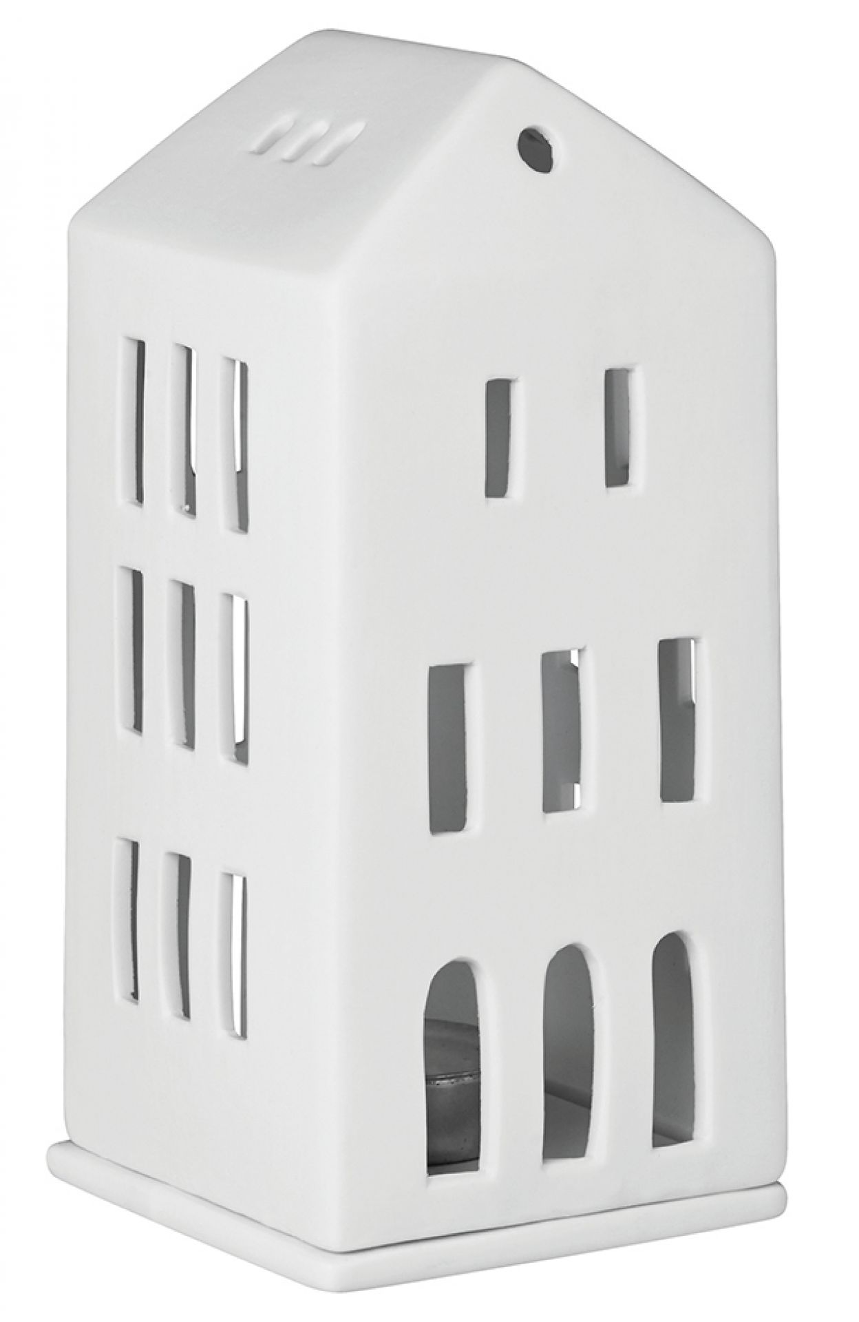 Weißes Lichthaus Walmdach mit Rädern, 16,5 cm hoch, Kerzenhalter für stimmungsvolle Beleuchtung im Zuhause.