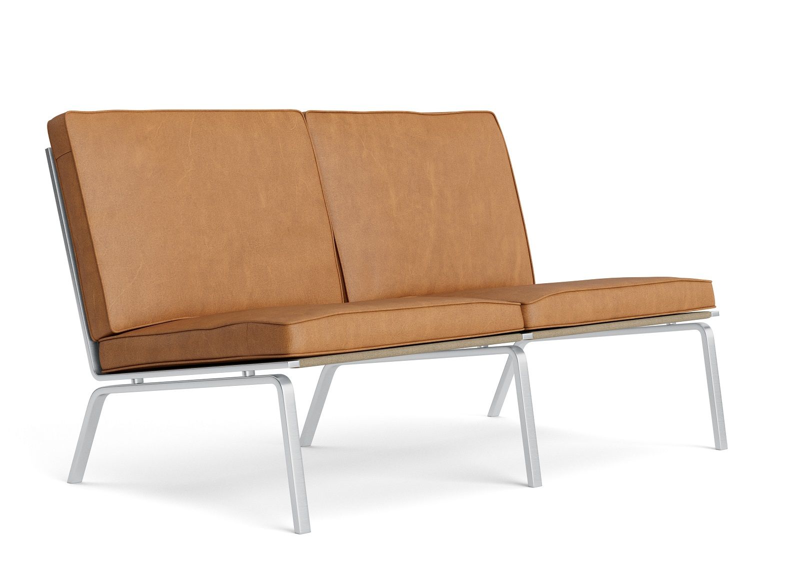 Man Couch Sofa von NORR11, 2-Sitzer Ledersofa in Braun mit Metallgestell, modernes Design.