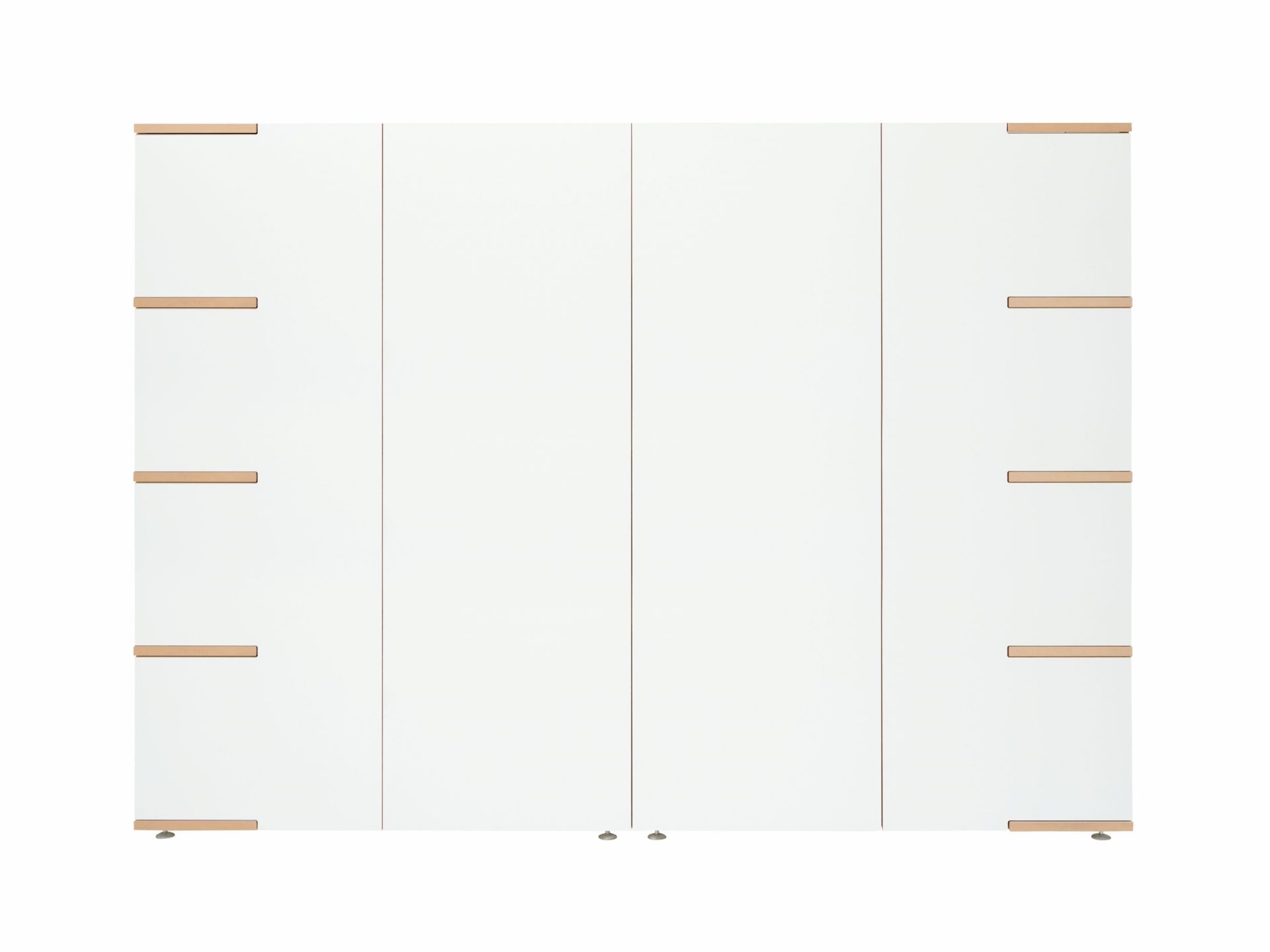 Weißes Tojo Sideboard mit Holzgriffen und Füßen, modernes Möbelstück für Wohnzimmer und Büro.